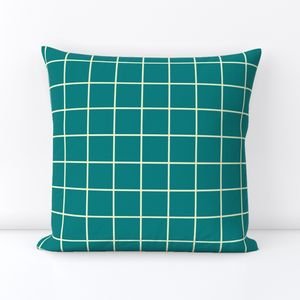 Classic Cream White and Teal 2 Inch Grid Interior Collection Home Styling Collection 2 inch grid throw pillow design