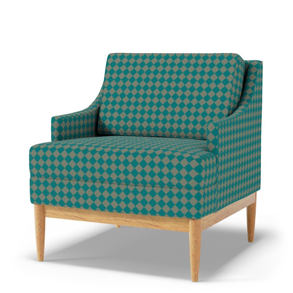 Classic Teal and Sage Green 1 Inch Diagonal Check Fabric diagonal check fabric
