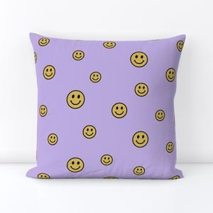 Retro Yellow Smiley Faces on Lavender Home Styling Collection Design Collection pastel purple throw pillow design