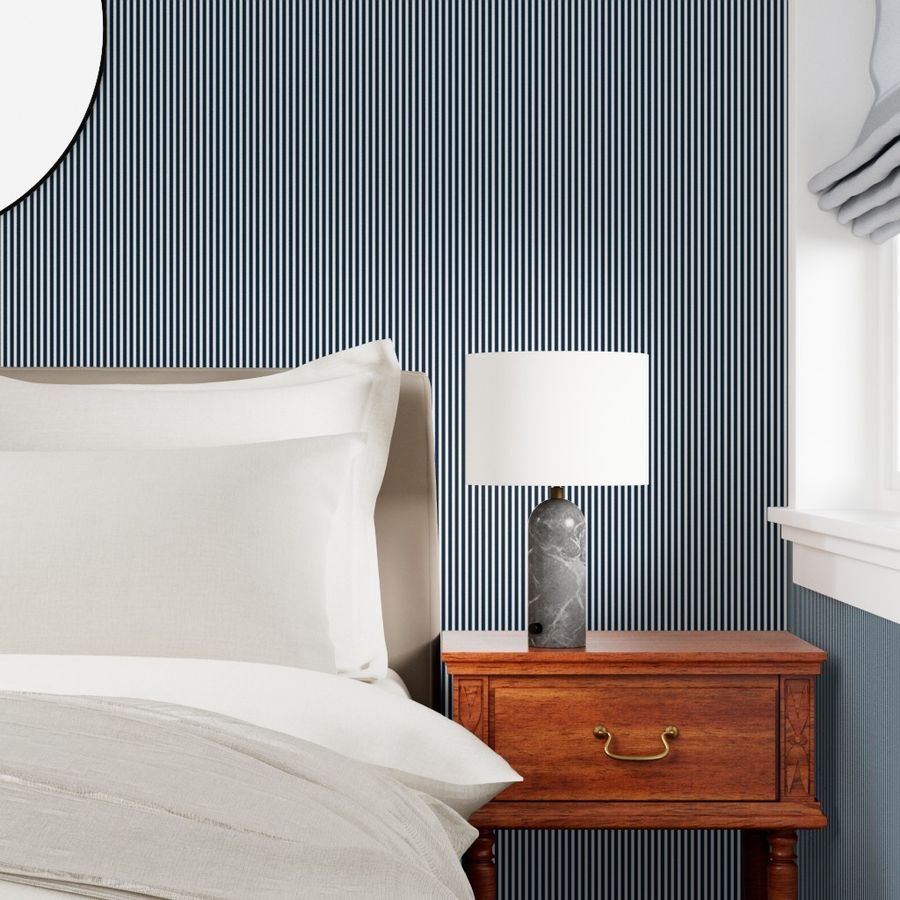 Navy and White Sailor Stripes Wallpaper vertical stripe wallpaper