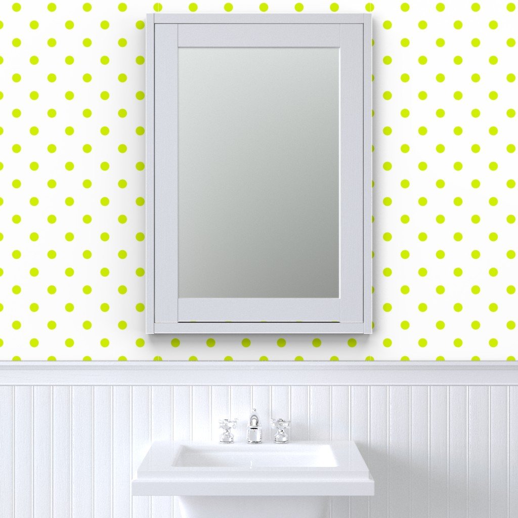 Lime Punch Polkadots on White Wallpaper white spots wallpaper