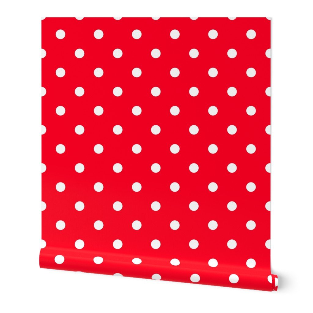 White Polkadots on Cherry Red Wallpaper red and white wallpaper