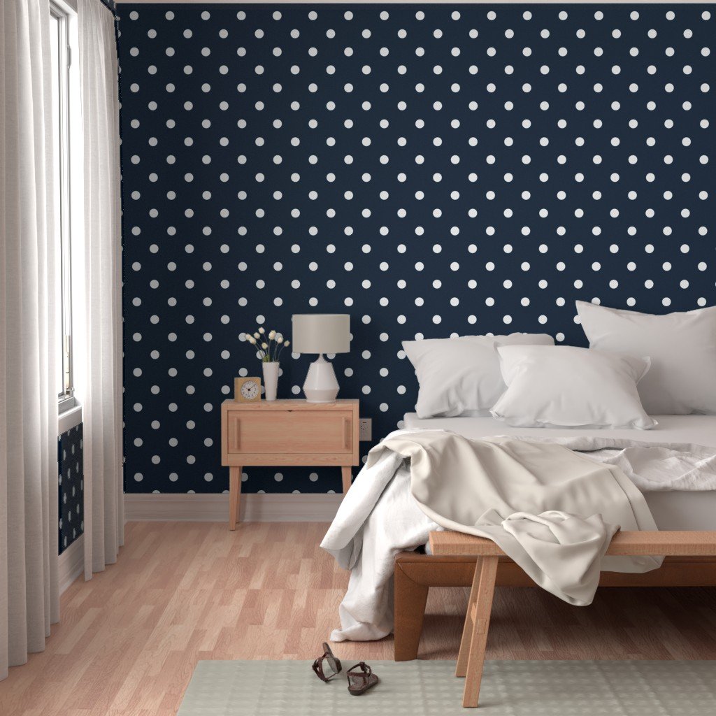 Navy and White Jumbo Dots Wallpaper navy polka dots wallpaper