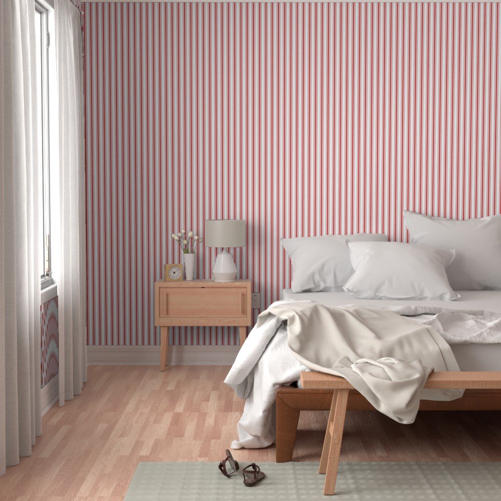 Mattress Ticking Wide Striped Pattern in Red and White Wallpaper striped pattern wallpaper
