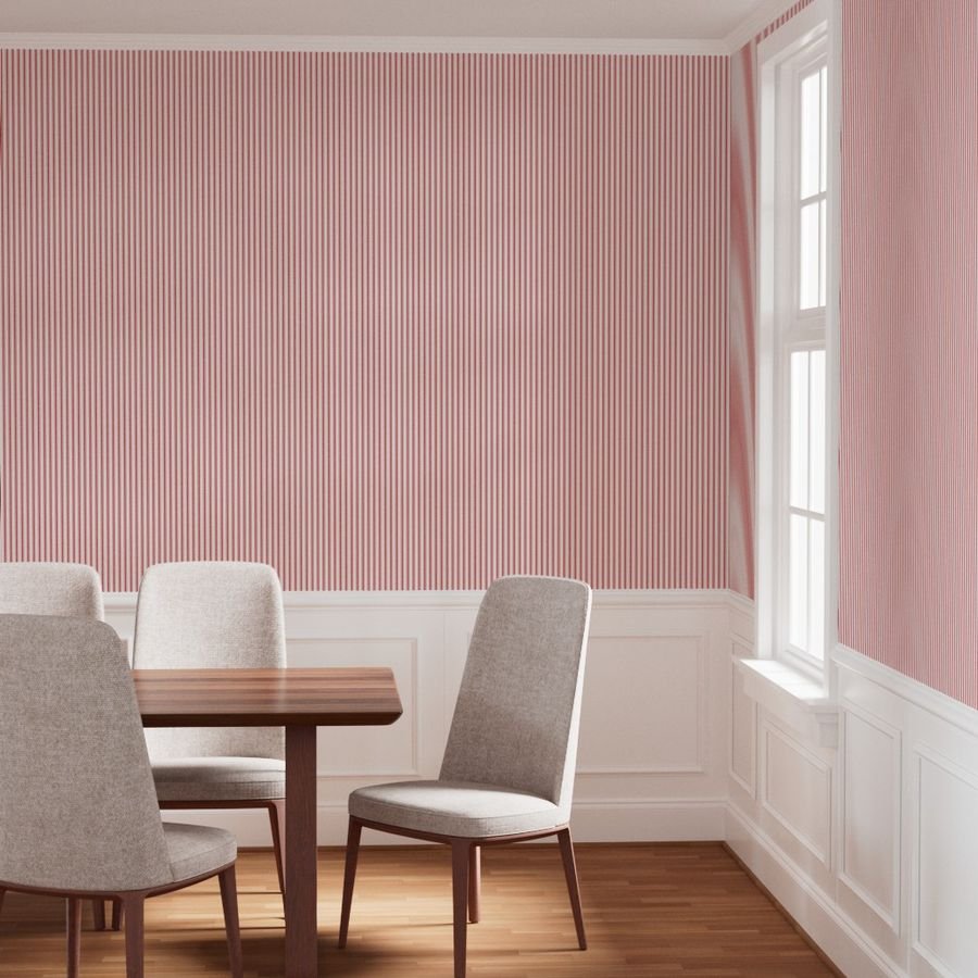 Mattress Ticking Narrow Striped Pattern in Red and White Wallpaper striped pattern wallpaper