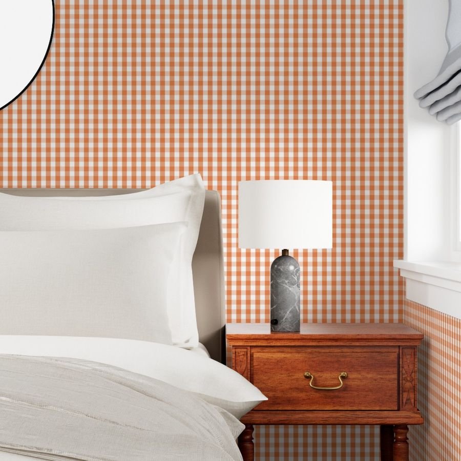 Nasturtium Orange Gingham Check Plaid Wallpaper checked plaid wallpaper