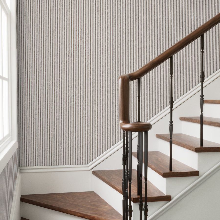Mattress Ticking Narrow Striped Pattern in Chocolate Brown and White Wallpaper mattress ticking wallpaper