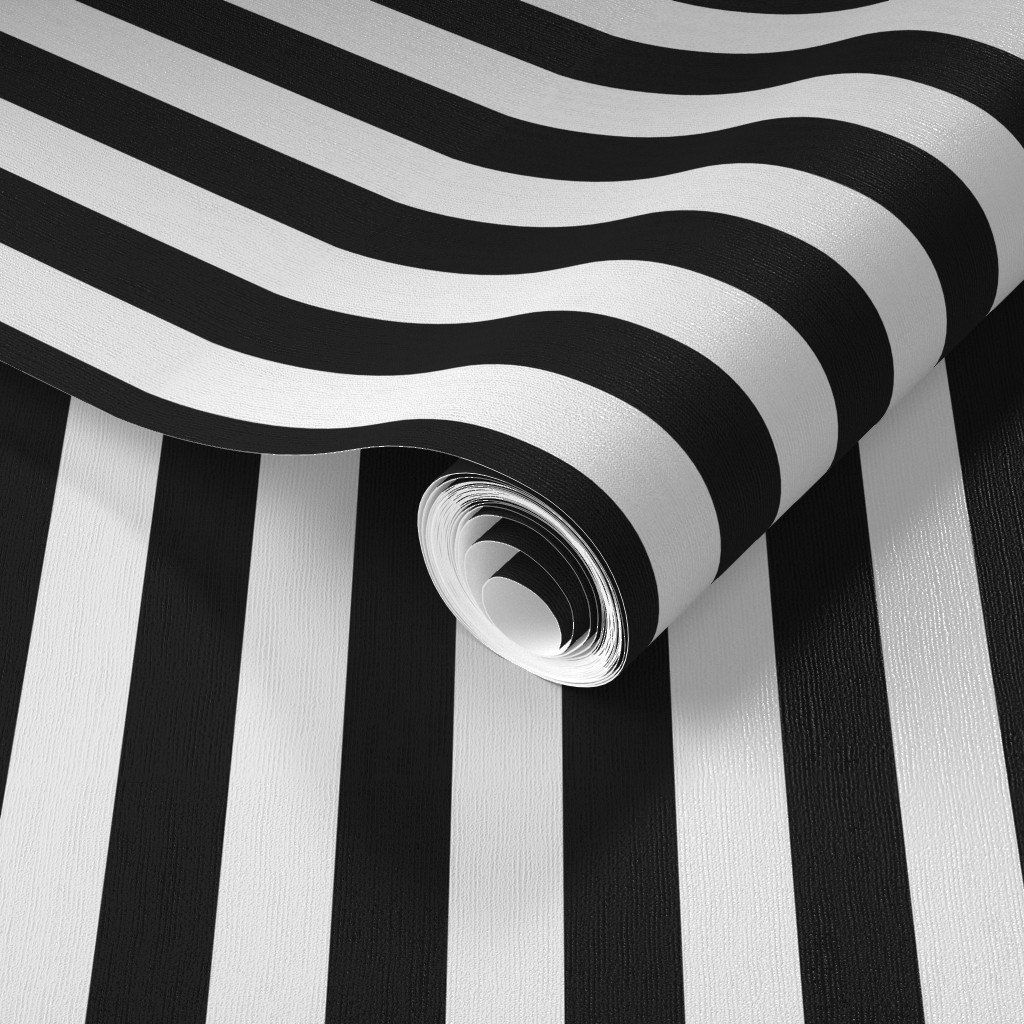 Black and White 3/4 inch Vertical Deck Chair Stripes Wallpaper deck stripes wallpaper