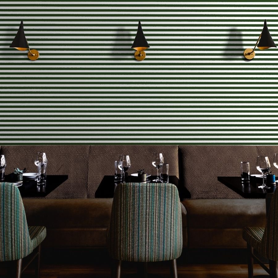 Forest Green and White Big 1-inch Beach Hut Horizontal Stripes Wallpaper dark forest green wallpaper