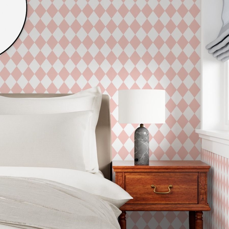 Pink Rosebud Small Modern Diamond Pattern Wallpaper rosebud diamonds wallpaper
