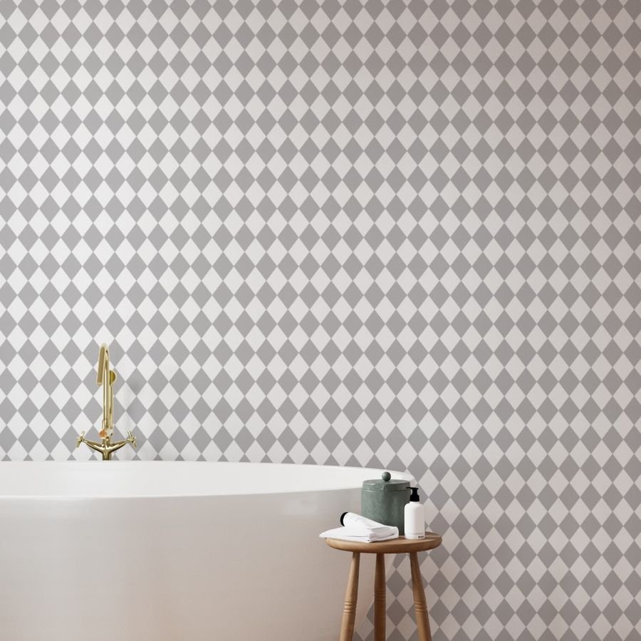 Grey Fog Small Modern Diamond Pattern Wallpaper harlequin diamonds wallpaper