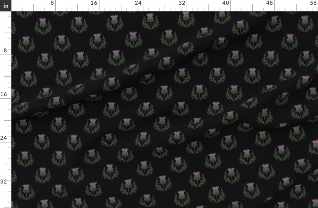 Small Scottish Thistle Flower of Scotland on Black Fabric design