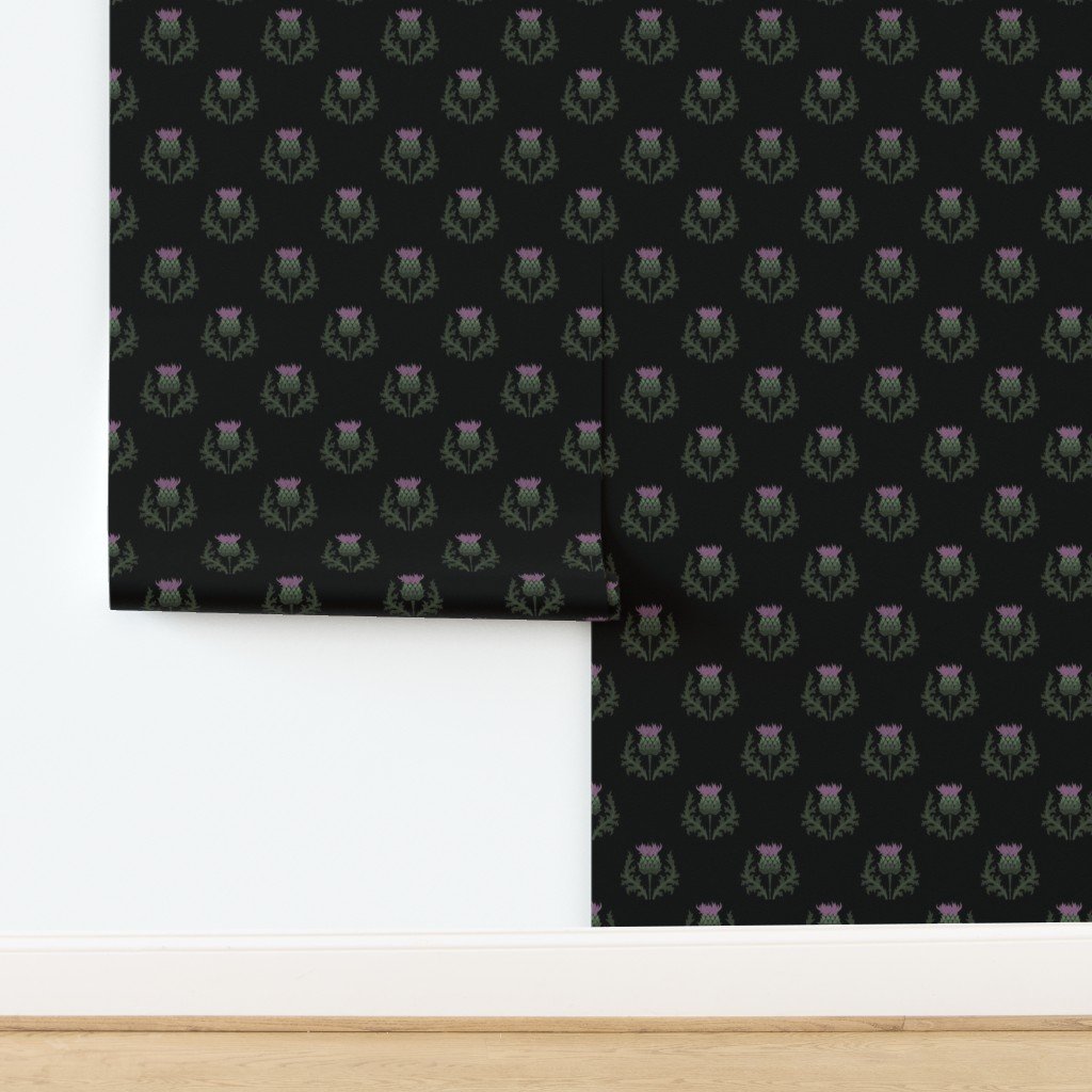 Small Scottish Thistle Flower of Scotland on Black Wallpaper design