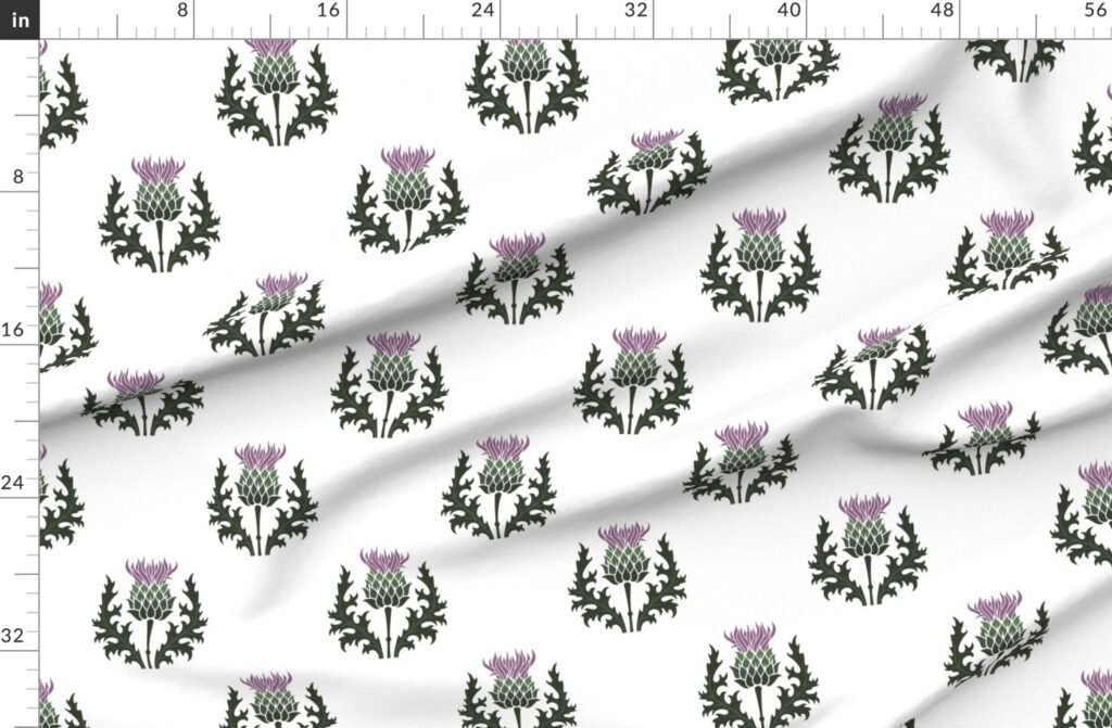 Large Scottish Thistle Flower of Scotland on White Fabric design