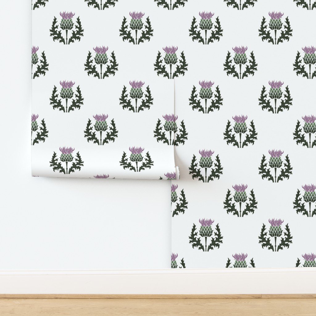 Large Scottish Thistle Flower of Scotland on White Wallpaper design