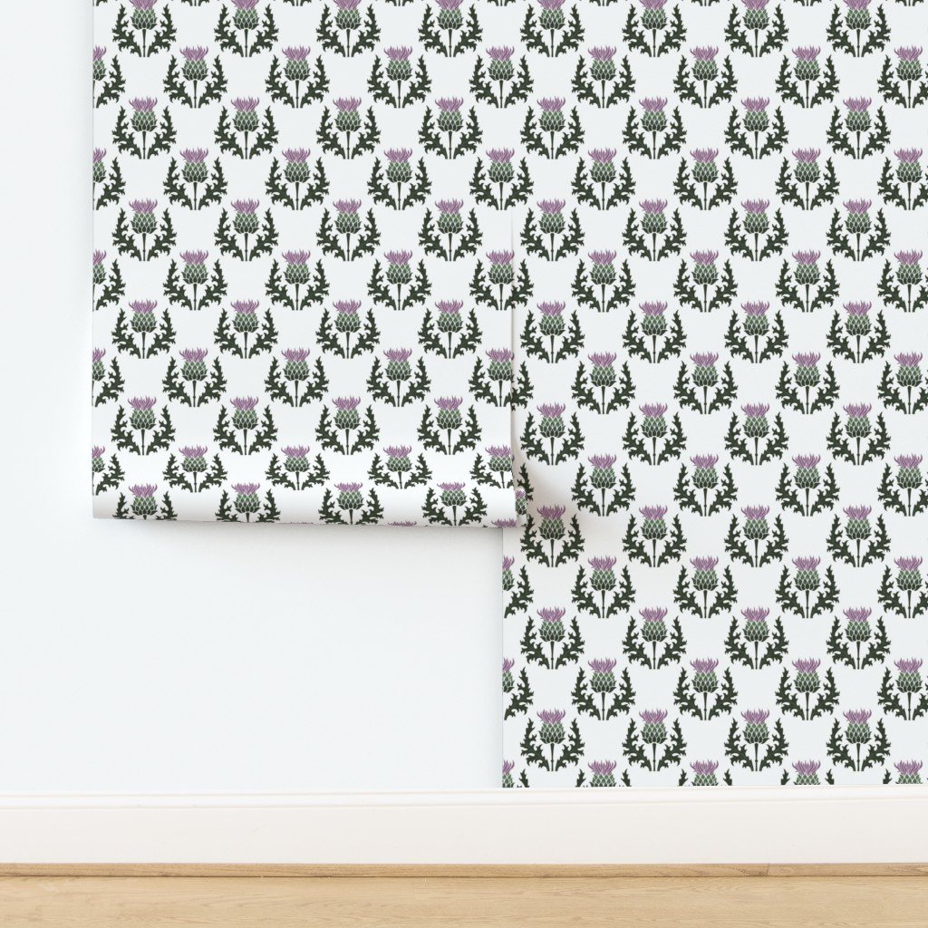 Large Scottish Thistle Flower of Scotland on White Wallpaper design