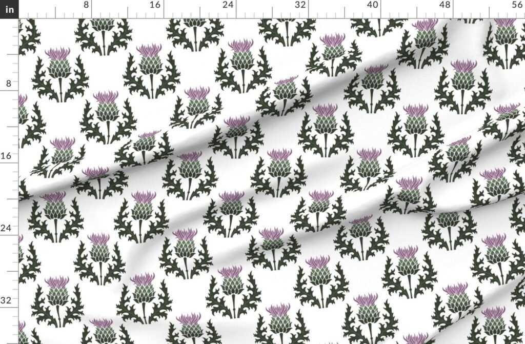 Large Scottish Thistle Flower of Scotland on White Fabric design