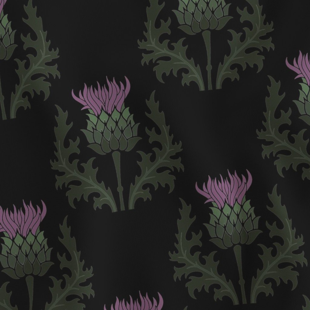 Large Scottish Thistle Flower of Scotland on Black Fabric highland thistle fabric