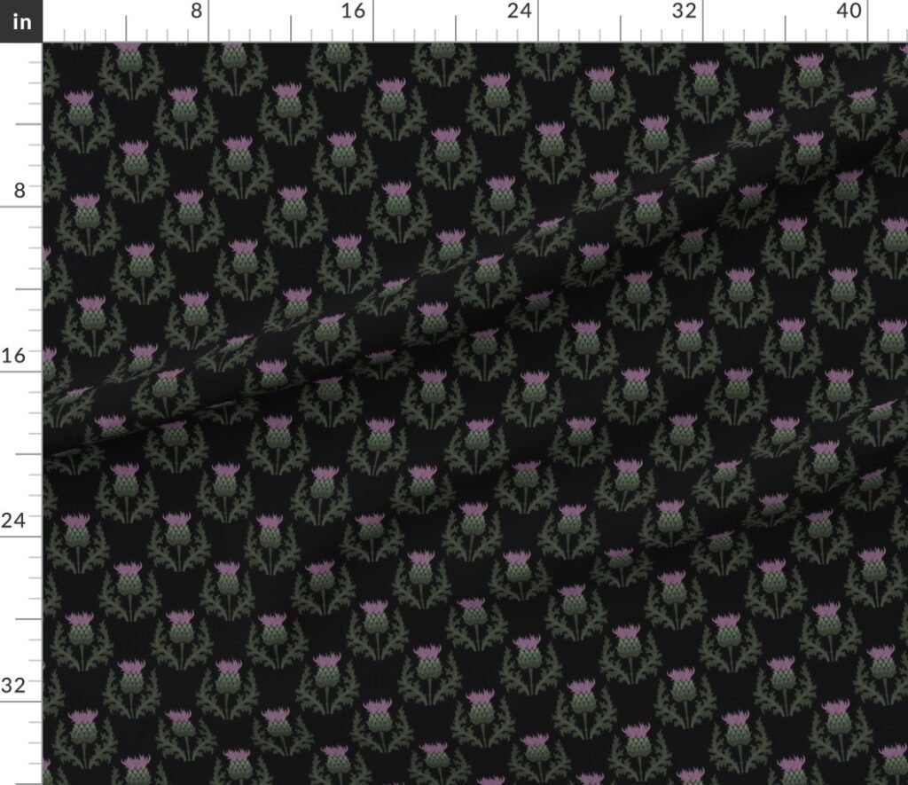 Small Scottish Thistle Flower of Scotland on Black Fabric design