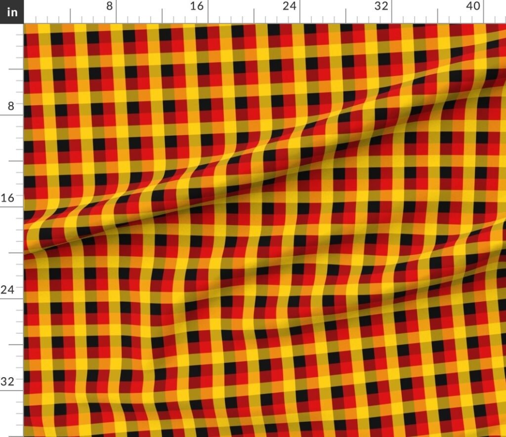 German Flag Colors Red Gold and Black Large 1 Inch Gingham Check Fabric design