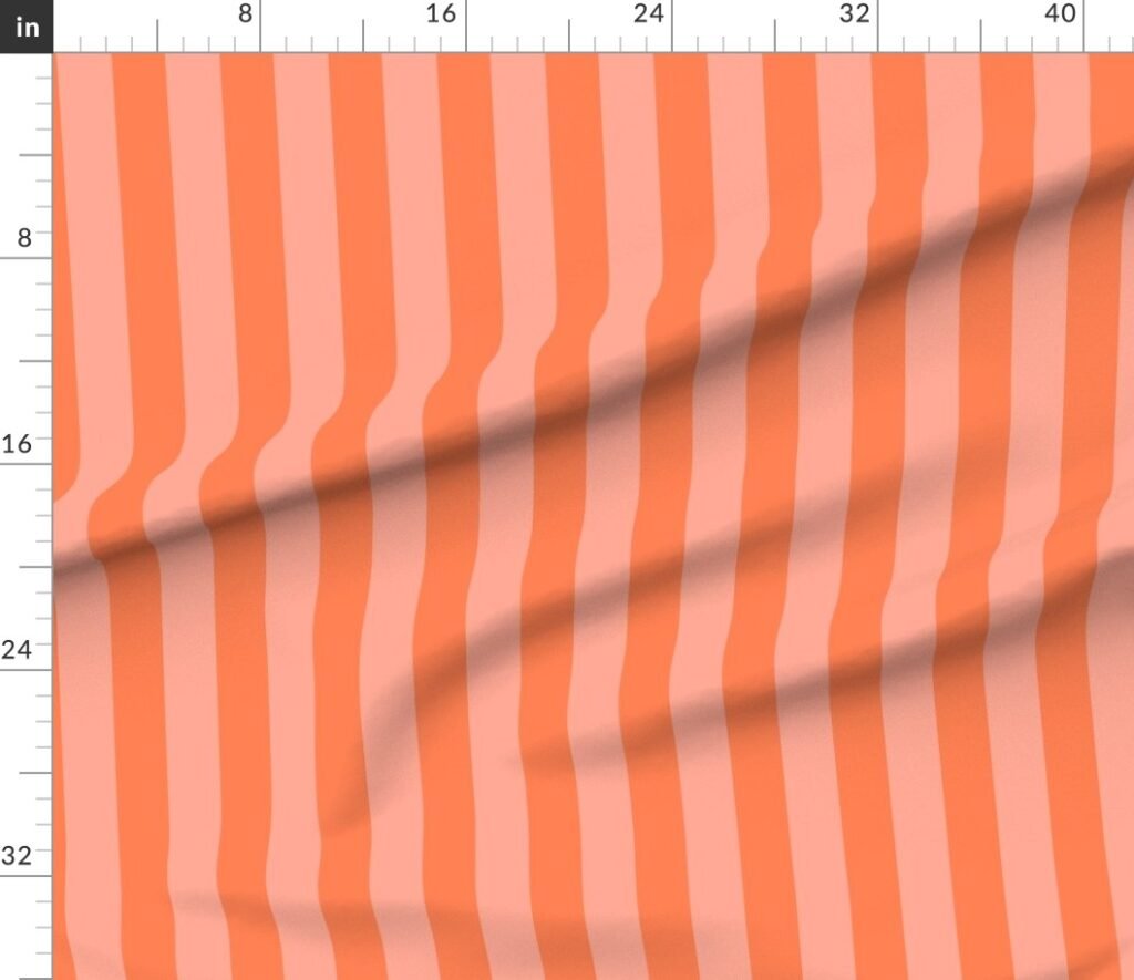 Sunset Coral and Tonal Coral 2 Inch Vertical Cabana Stripes Fabric design