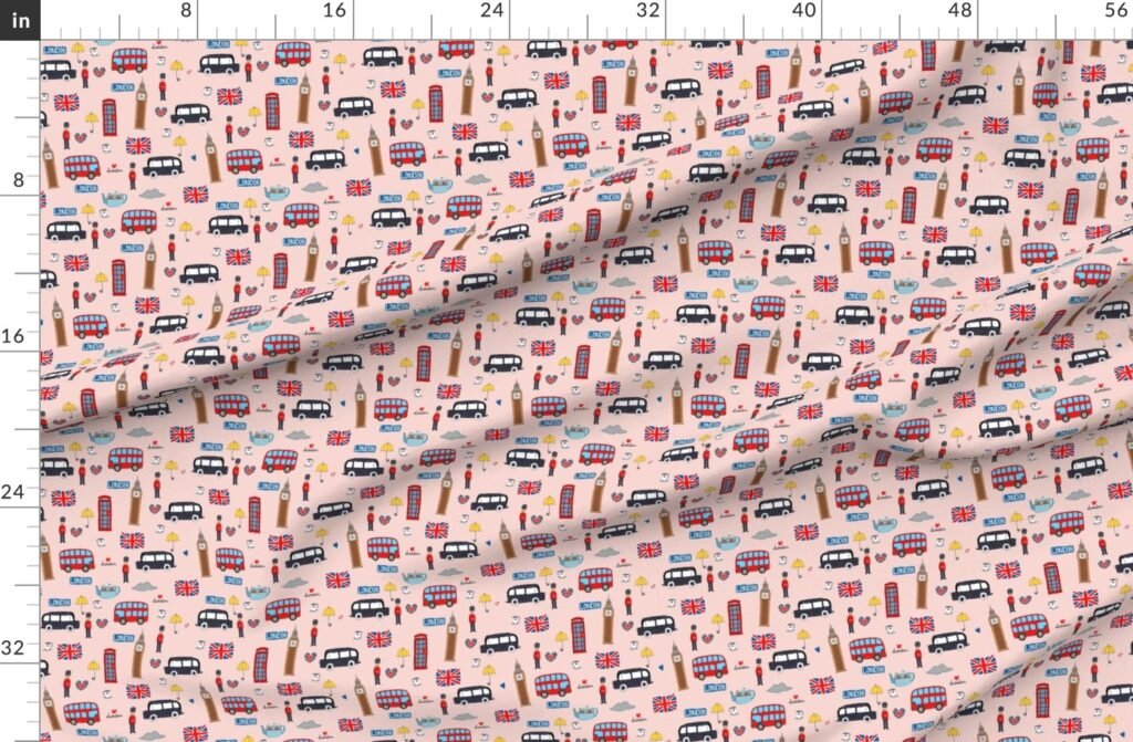 London England Handdrawn Motifs Big Ben Union Jack Palace Guard Fabric design
