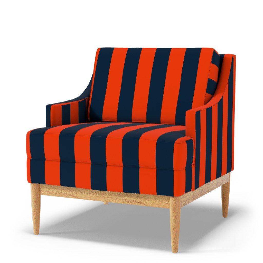 3 Inch Vertical Navy and Orange Cabana Stripes Fabric blue stripe fabric