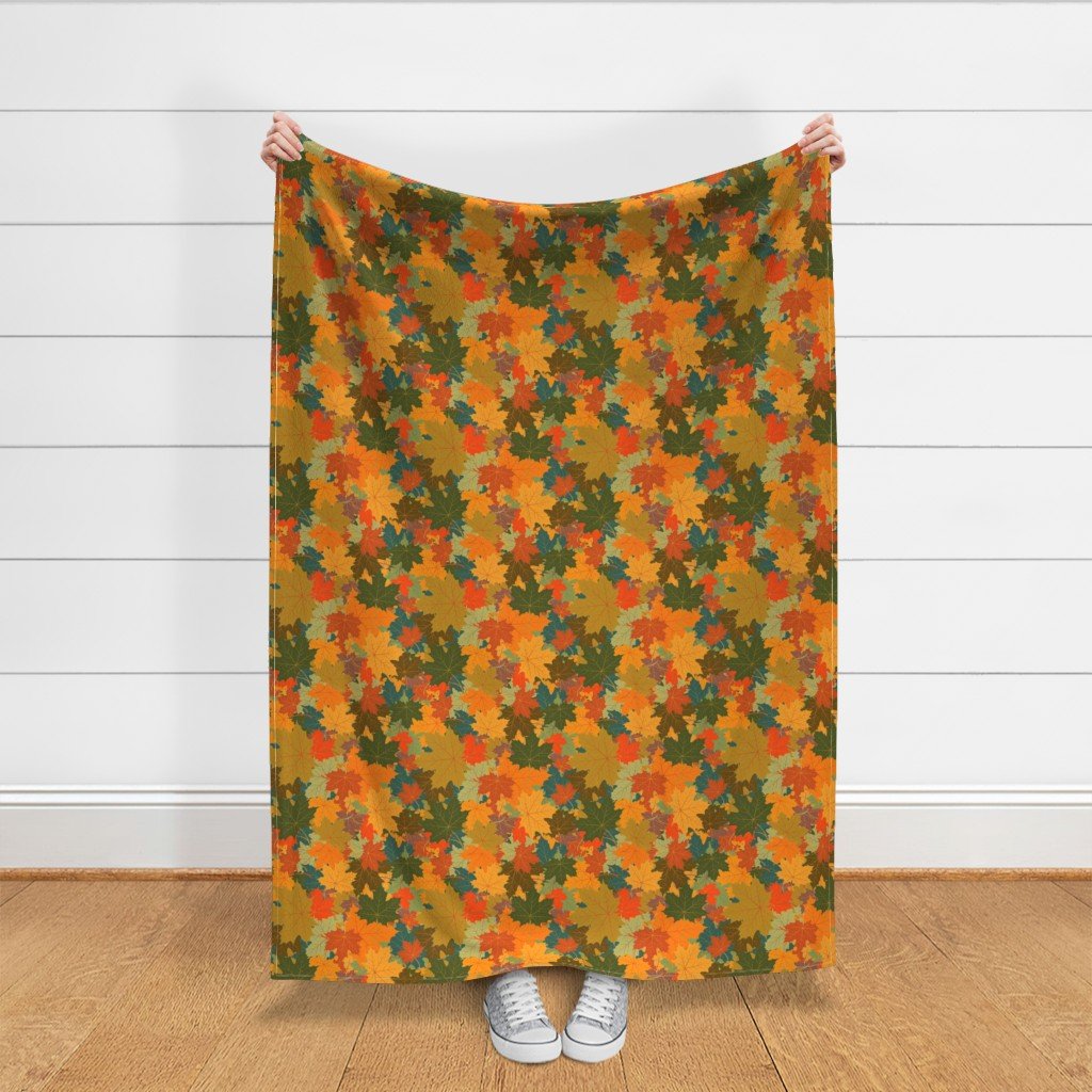 Smaller Autumn Leaves Scattered in Gold Red Brown and Green Fabric autumn leaves fabric