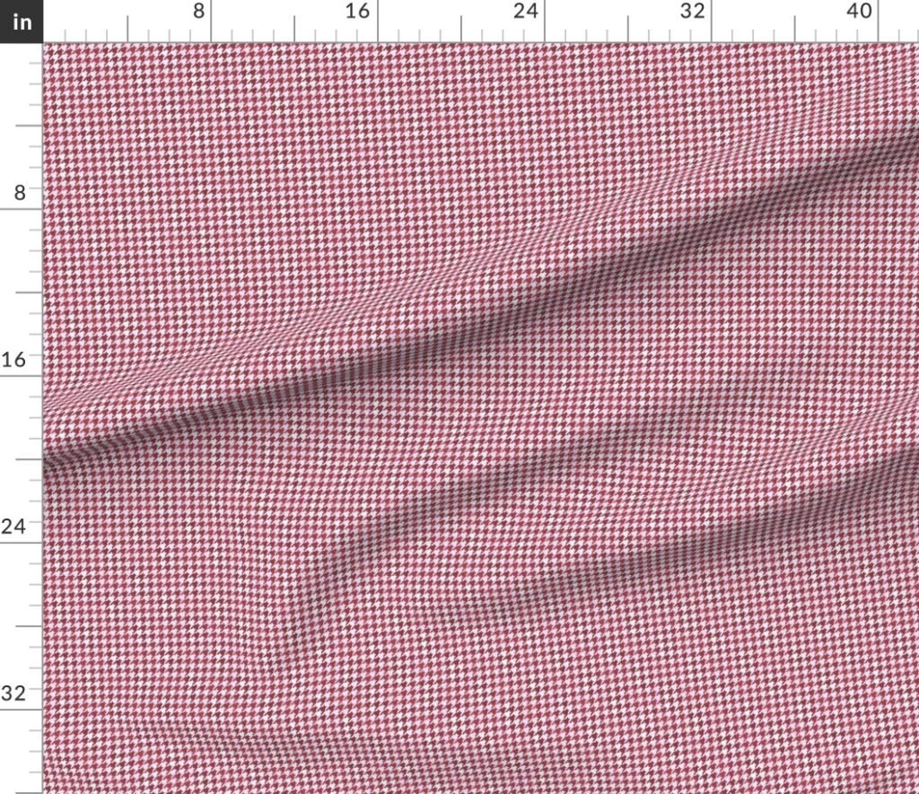 Small Burgundy Wine Red and White Hand Houndstooth Check Watercolor Fabric design