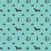 Louis Luxury Monogram Mini Dachsunds on Aqua Fabric with Black