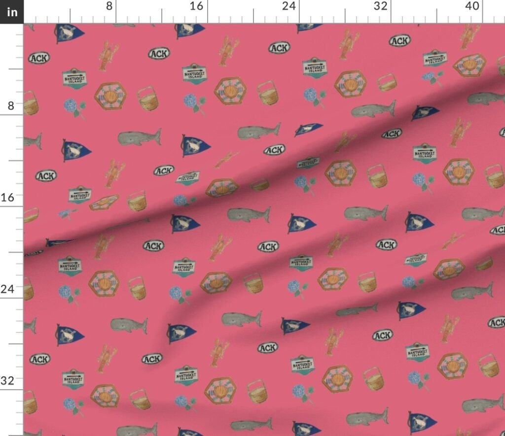 Nantucket Island Hand Painted Watercolors of its Symbols Signs and Fabric design