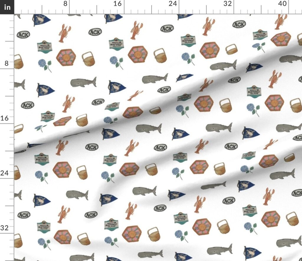 Nantucket Island Hand Painted Watercolors of its Symbols Signs and Fabric design