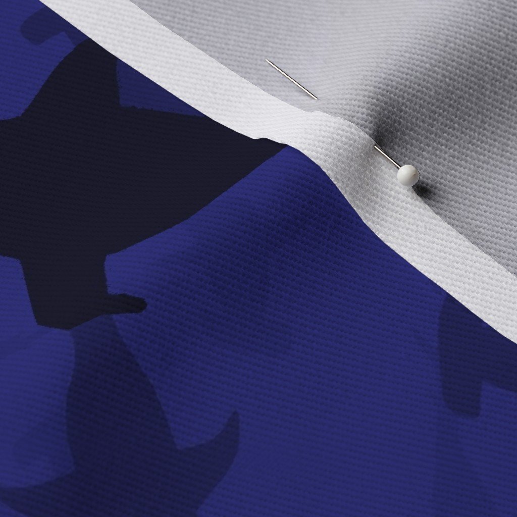 Hammerhead Sharks in Blue Silhouette Circling in Dark Blue Water Fabric hammerhead gathering fabric