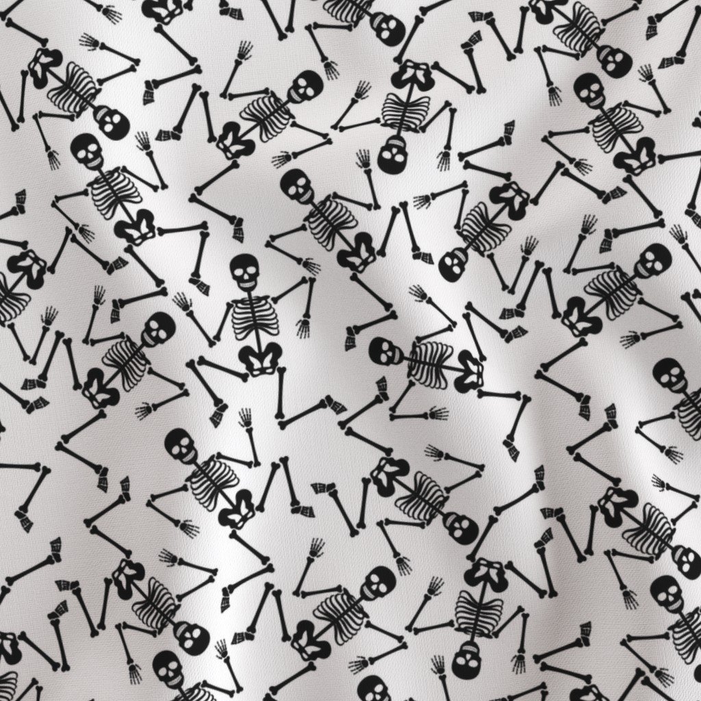 Small Black Dancing Halloween Skeletons Scattered On White Fabric black and white fabric