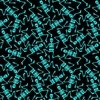 Small Bright Aqua Dancing Halloween Skeletons Scattered On Black