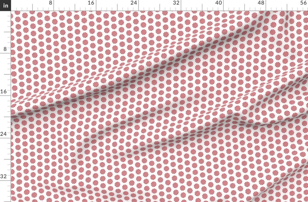 Red and White Peppermint Christmas Candy Swirls on White Fabric design