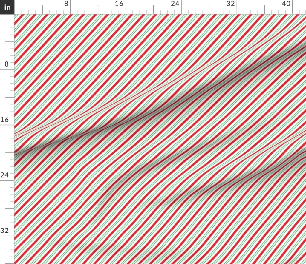 Small Classic Red Green Diagonal Christmas Candy Stripes Fabric design