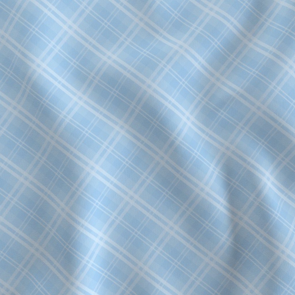 Diagonal Tartan Check Plaid in Pastel Baby Blue with Pale Blue Lines Fabric baby blue fabric