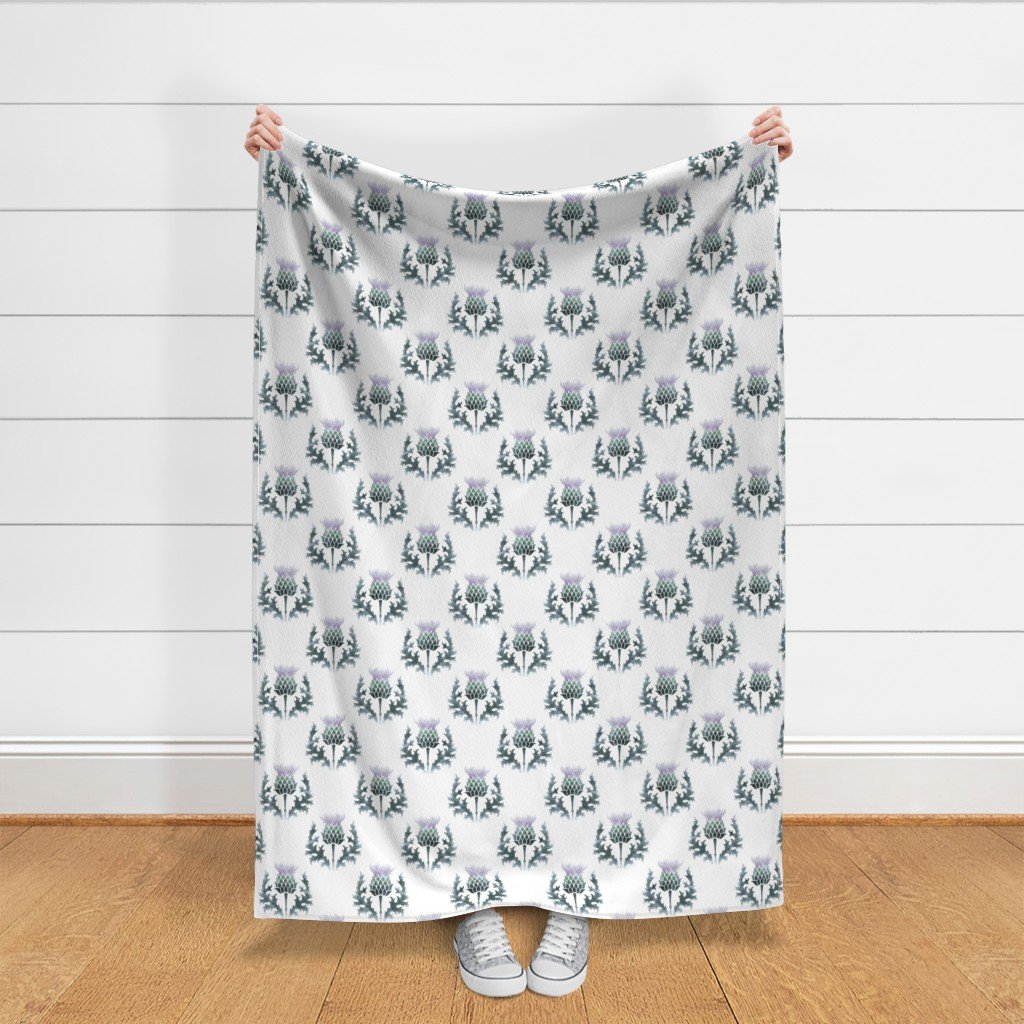 Large Watercolor Scottish Thistle Flower of Scotland Fabric highland thistle fabric