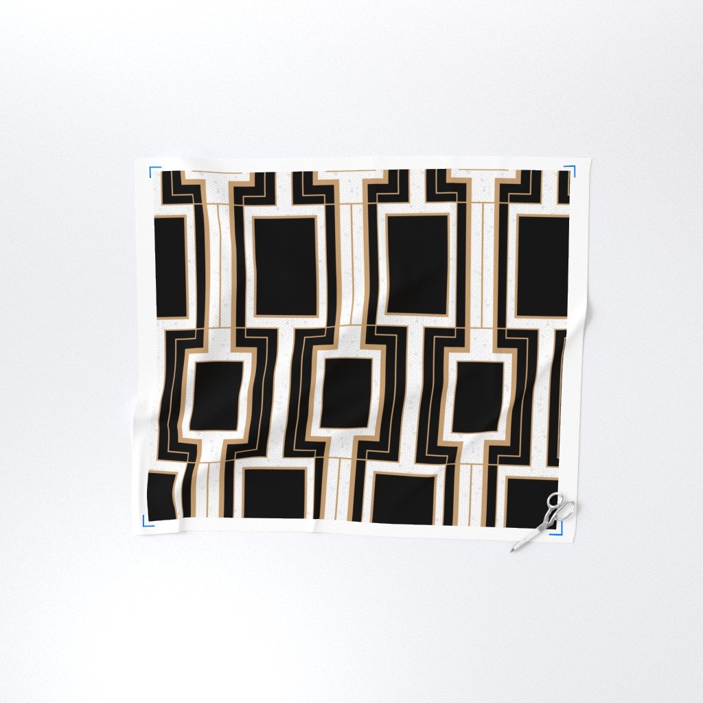 Jumbo Art Deco Geometric Rectangles in Black and Faux Gold with Off Fabric art deco fabric