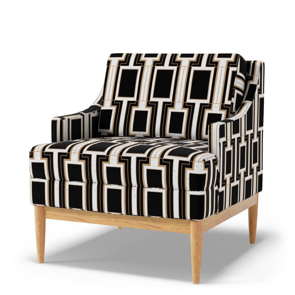Small Art Deco Geometric Rectangles in Black and Faux Gold with Off Fabric art deco fabric