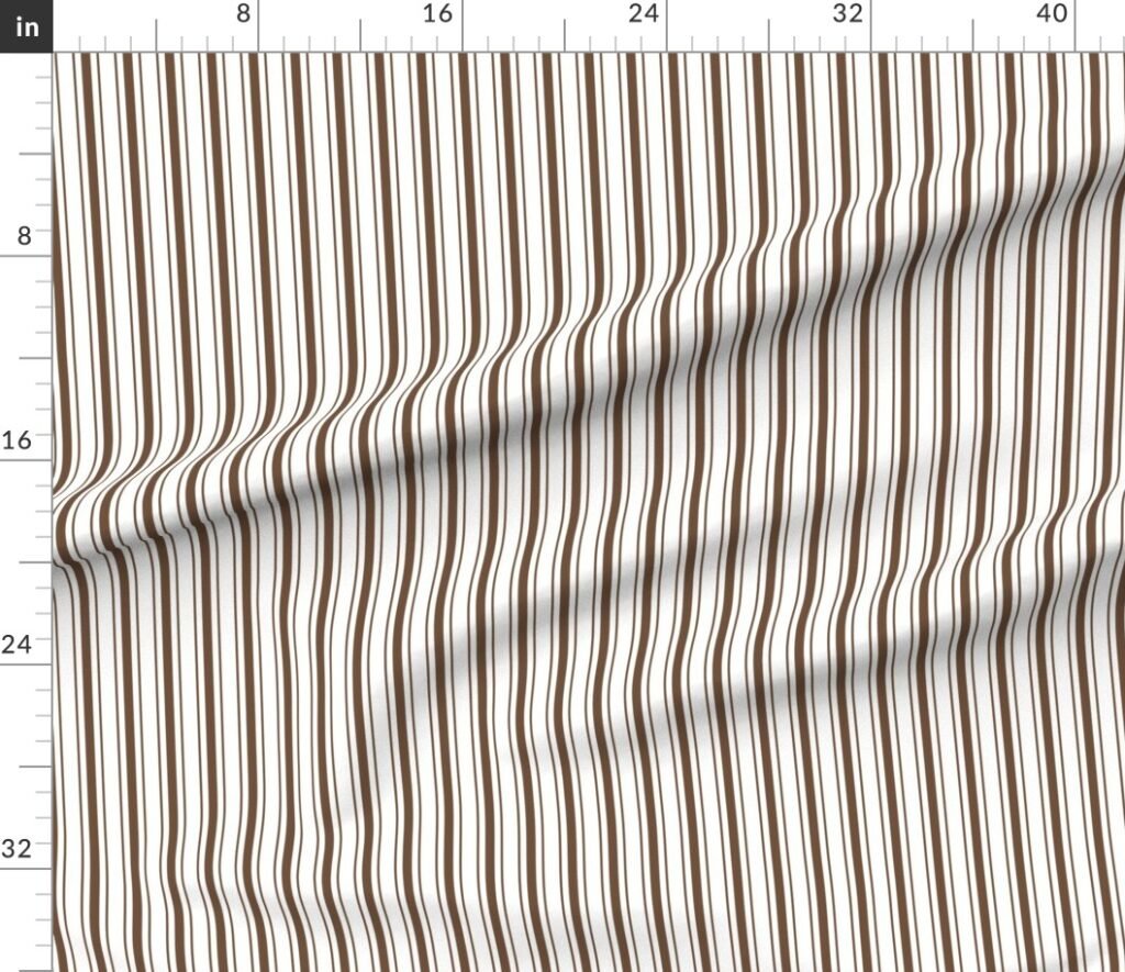 Coffee Brown Mattress Ticking Bed Stripe on White Fabric design
