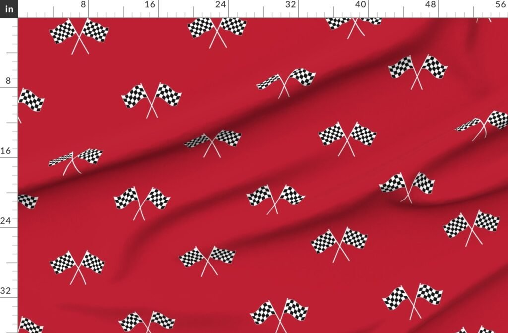 White Classic Chequered Flags on Racing Car Fabric design