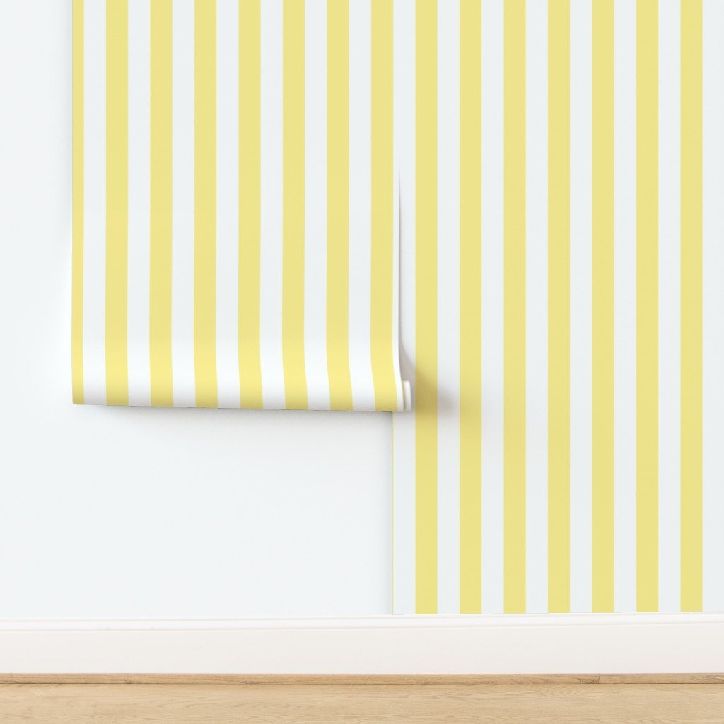 Buttermilk Yellow and White 2 Inch Vertical Cabana Stripes Wallpaper design