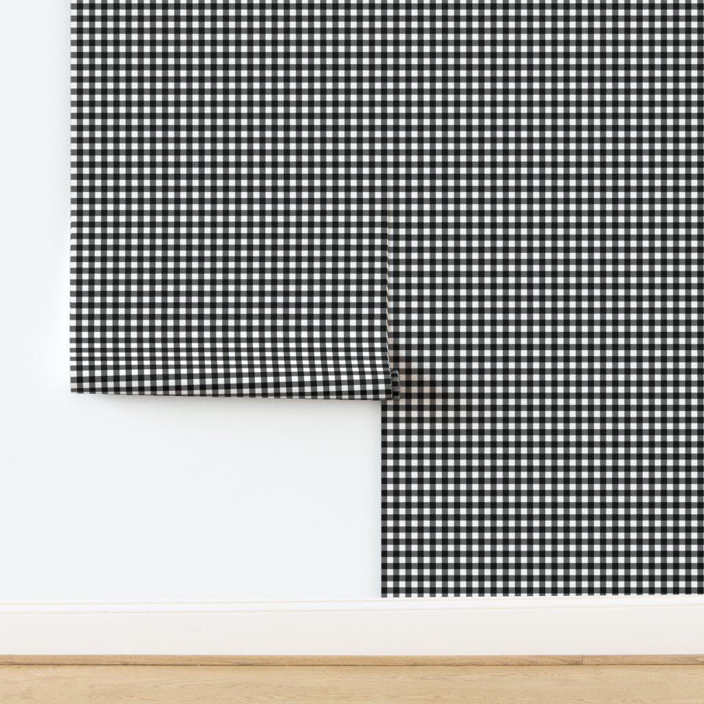 Black Color Classic Small Half Inch Gingham Check Tartan Plaid Wallpaper design
