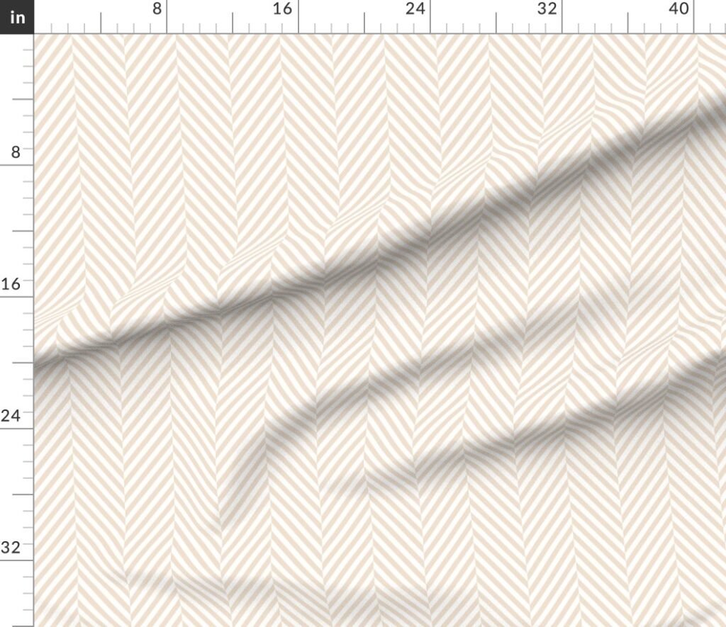 Natural and White Geometric Herringbone Pattern Fabric design