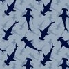 Dark Hammerhead Sharks Silhouette Circling in Fog Blue Water