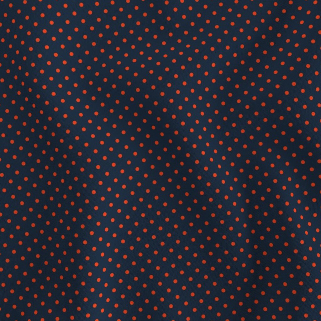 Micro Navy and Orange Polka Dots Fabric navy bleu fabric