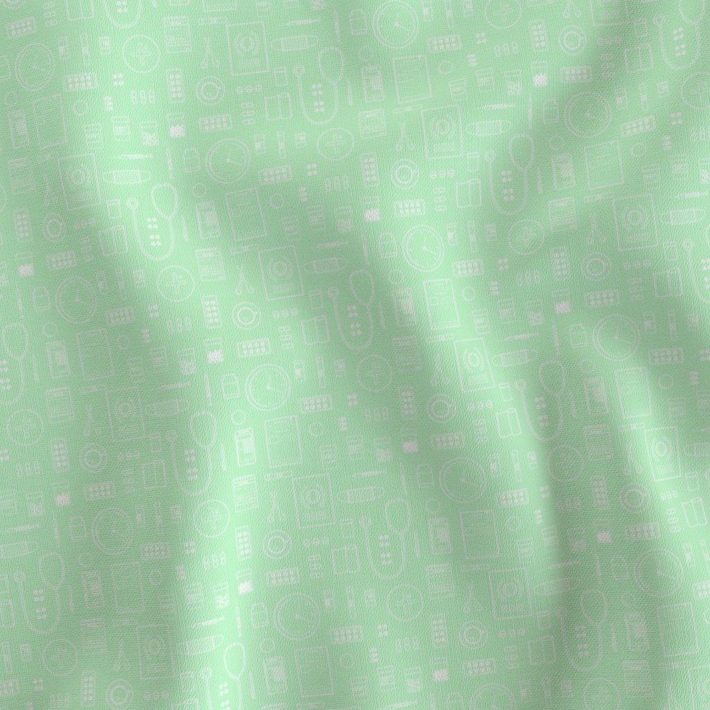 Scrubs Green with White Outlined Drawings of Medical Symbols Fabric medical symbols fabric