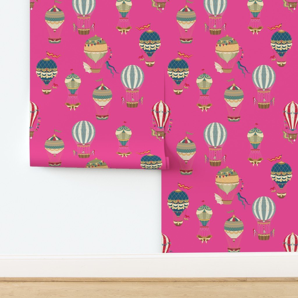 Vintage Hot Air Balloons on Hot Pink Home Styling Collection Design Collection helium balloon wallpaper